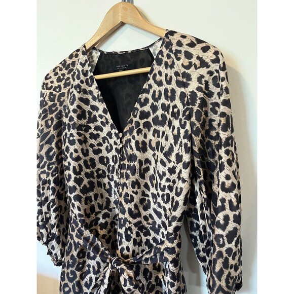 All Saints Ilora Leppo Leopard Print Silk Linen Blend 3/4 Sleeve Mini Dr… - Picture 5 of 11